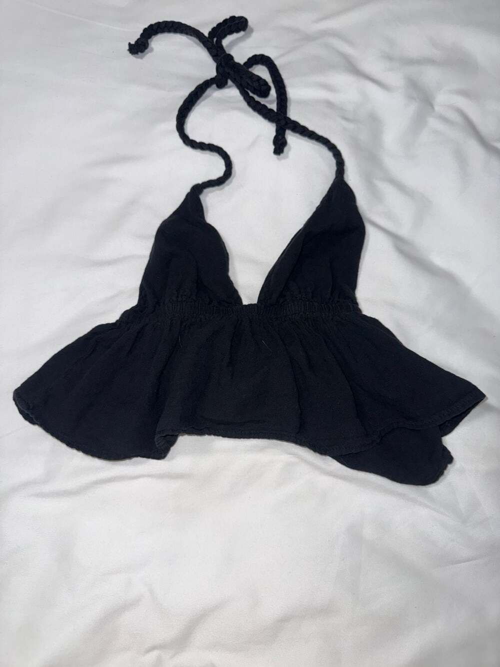 Blanco by Nature Black Halter Peplum Top Size S